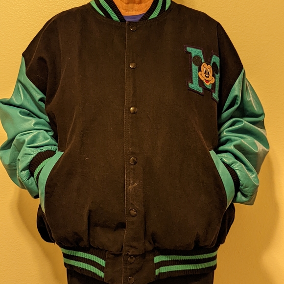 Teal & Purple 90s Mickey Mouse Disney letterman's jacket unisex large - Picture 15 of 16